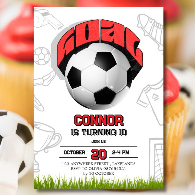 Red and White Soccer Ball Birthday Party  Invitation (Creator Uploaded)