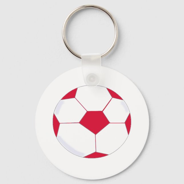 Red and White Soccer Ball Key Ring (Front)