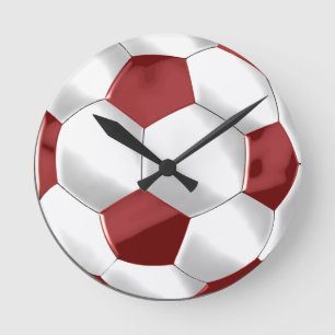Red and White Soccer Ball Round Clock