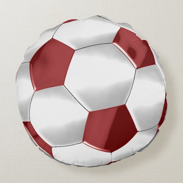 Red and White Soccer Ball Round Cushion (Back)