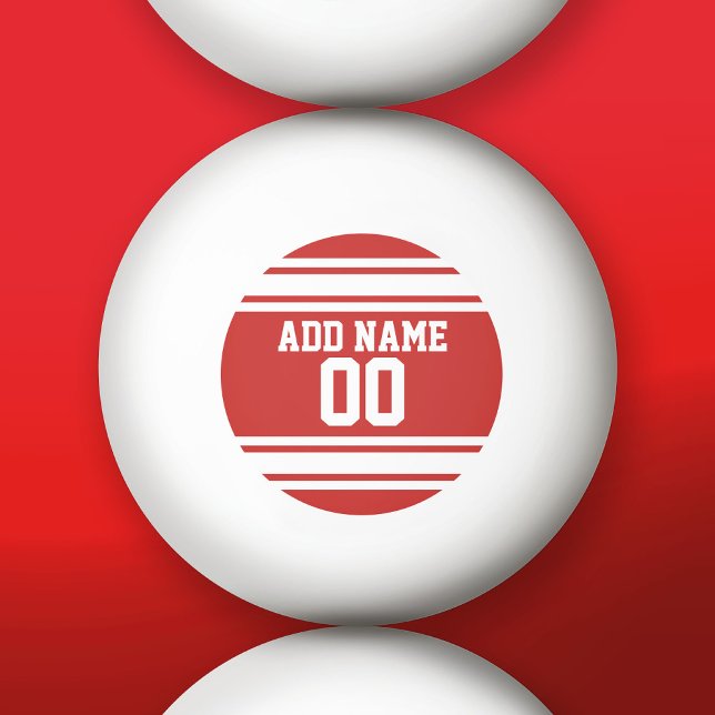Red and White Sports Jersey Custom Name Number Ping Pong Ball (Custom Ping Pong Balls)