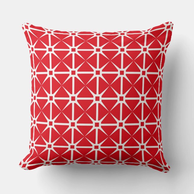 Red and White Square and Star Pattern Cushion (Front)