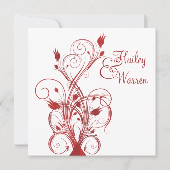 Red and White Square Monogrammed Invitation (Front)