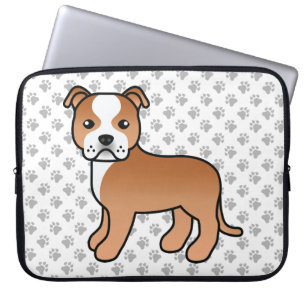 Red And White Staffie Cute Cartoon Dog & Paws Laptop Sleeve