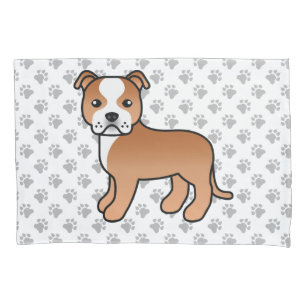 Red And White Staffie Cute Cartoon Dog & Paws Pillowcase