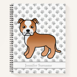 Red And White Staffie Cute Cartoon Dog & Text Notebook