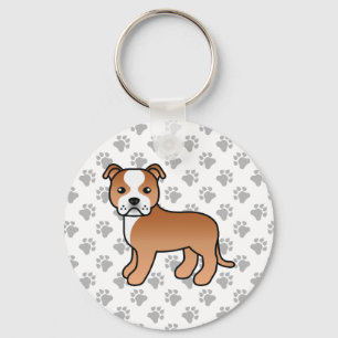 Red And White Staffordshire Bull Terrier Dog Key Ring