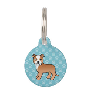 Red And White Staffordshire Bull Terrier Dog Pet Tag