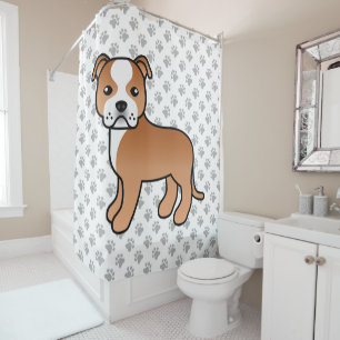 Red And White Staffordshire Bull Terrier Dog Shower Curtain