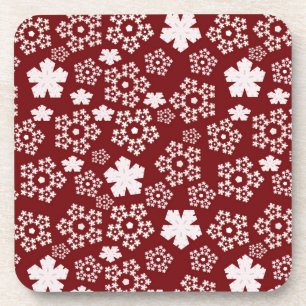 Red and White Star and Snowflake Winter Pattern Coaster