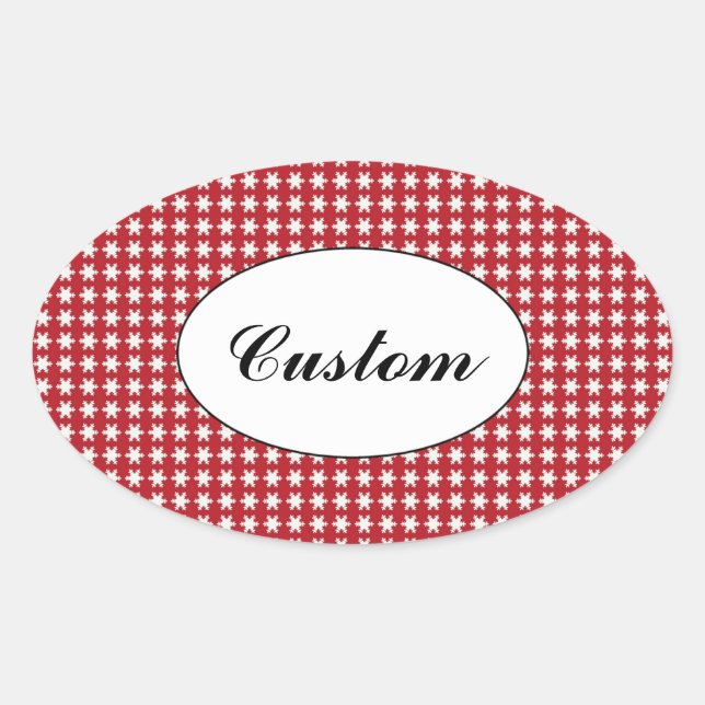 Red and White Stars Pattern Custom Text Oval Sticker (Front)