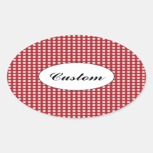 Red and White Stars Pattern Custom Text Oval Sticker