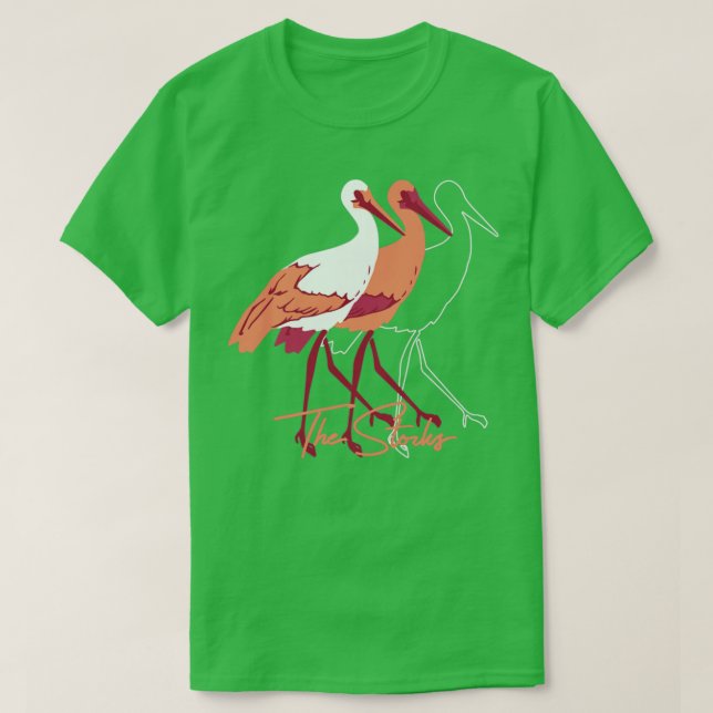 Red and White Stork Birds Illustration  T-Shirt (Design Front)