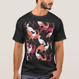 Red and White Stork Birds on Black Background T-Shirt