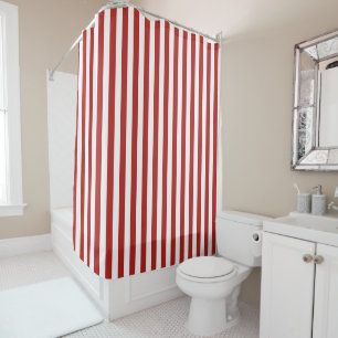 Red and White Stripe Bath Shower Curtain