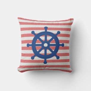 Red and White Stripe Nautical Throw Pillow