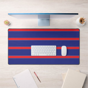 Red and white stripe on navy blue desk mat