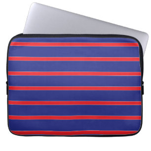 Red and white stripe on navy blue laptop sleeve