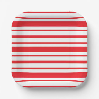 Red and White Stripe Square Paper Plate