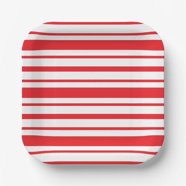 Red and White Stripe Square Paper Plate (Front)