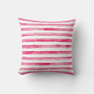 Red and White Stripe Watercolor Nautical Pillow