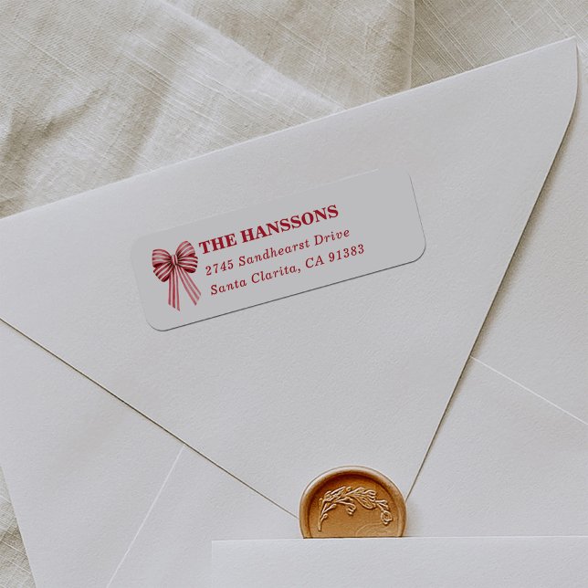 Red and White Striped Bow Return Address Label (Creator Uploaded)