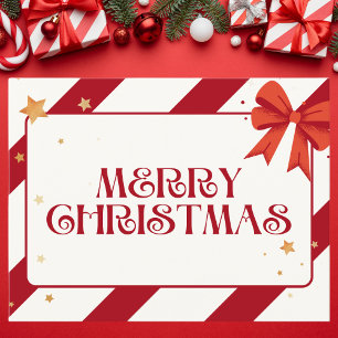 Red and White Striped Modern Christmas Holiday Postcard
