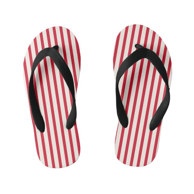 Red and White Striped Modern Christmas Stripe Kid's Jandals (Footbed)
