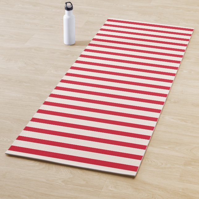 Red and White Striped Modern Christmas Stripe Yoga Mat (In Situ)