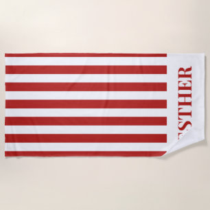 Red and White Striped Personalised Cabana Beach  Towel