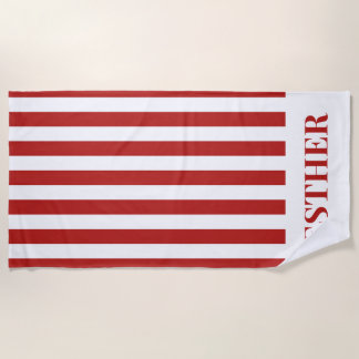 Red and White Striped Personalised Cabana Beach Towel