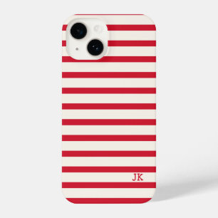 Red and White Striped Personalised Initials iPhone 14 Case
