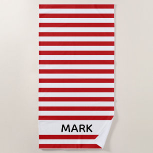 Red And White Striped Personalized Beach Towel