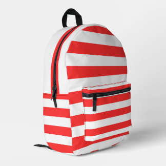 Red and White Striped Printed Backpack