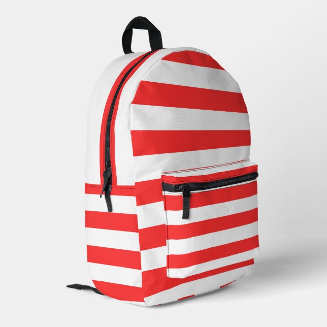 Red and White Striped Printed Backpack (Back Corner Left)