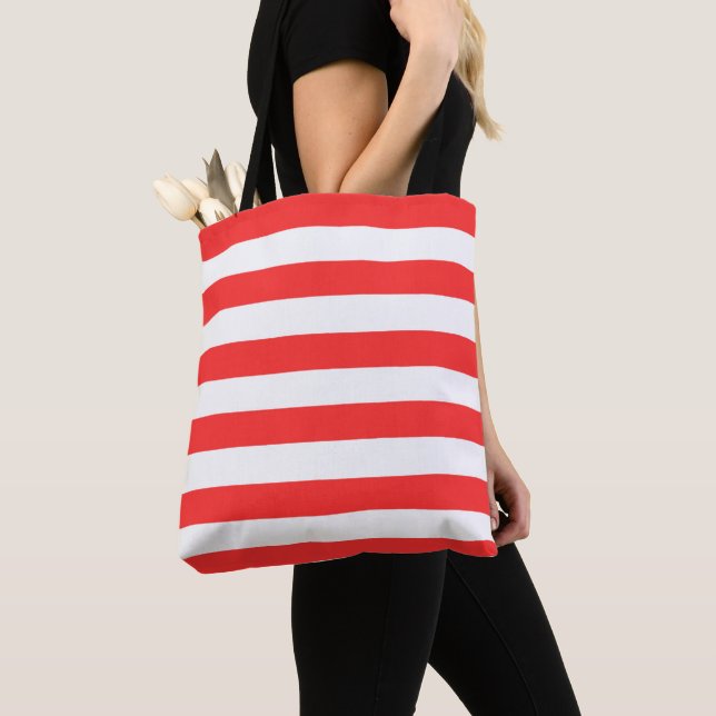 Red and White Striped Tote Bag (Close Up)
