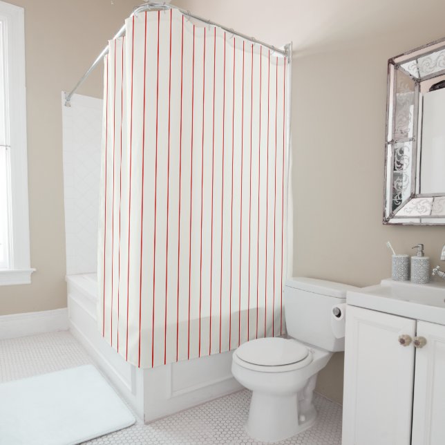 Red and White Striped vertical stripes Shower Curtain (In Situ)