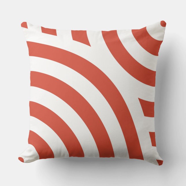 Red and White Striped Wave Pattern Cushion (Front)