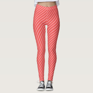 Red And White Stripes And Lines Pattern Leggings