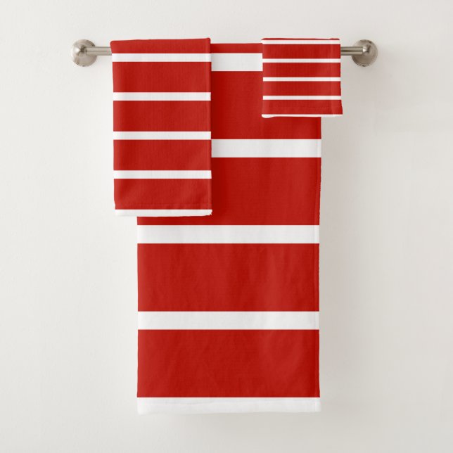 Red and White Stripes Bath Towel Set (Insitu)