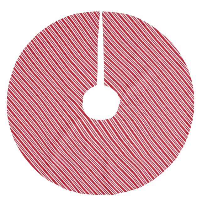 Red and White Stripes Brushed Polyester Tree Skirt (Front)