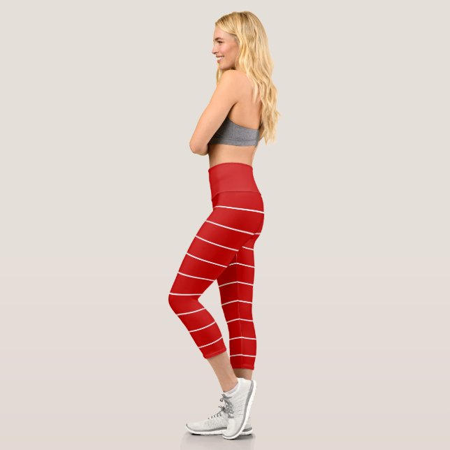Red and White Stripes Capri Leggings (Left)