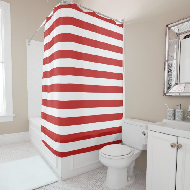 Red and White Stripes | Editable Colours Shower Curtain (In Situ)