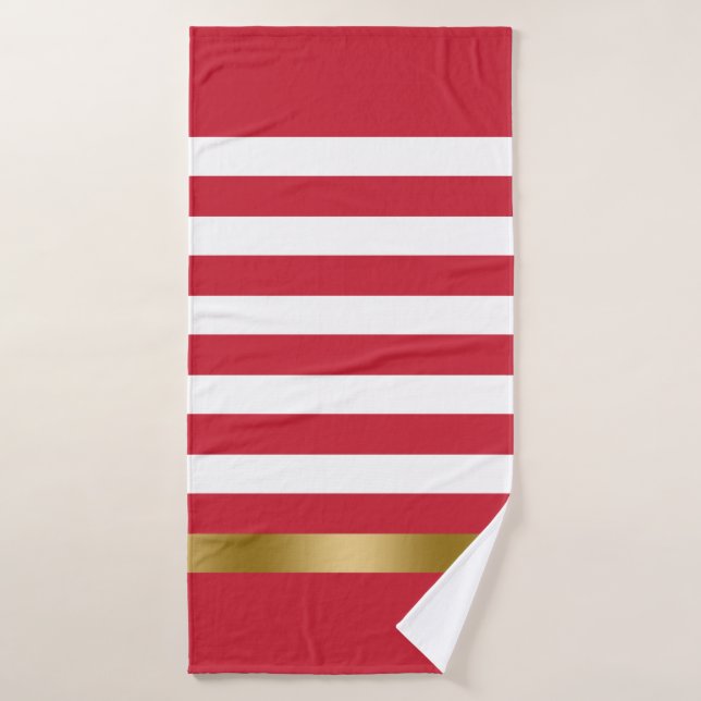 Red and white stripes gold accent bath towel (Bath Towel)