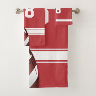 Red and White Stripes Jersey Football Bath Towel Set