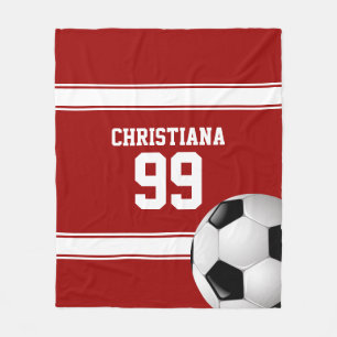 Red and White Stripes Jersey Soccer Ball Fleece Blanket