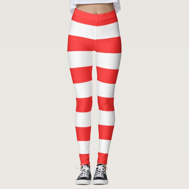 Red and White Stripes Leggings (Front)