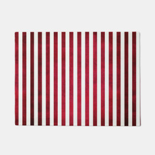 Red And White Stripes On Fabric Texture by STaylor Doormat