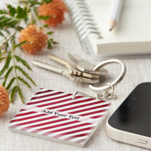 Red and White Stripes on Fabric Texture by STaylor Key Ring