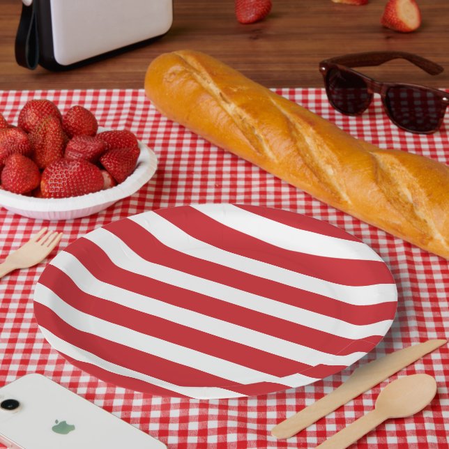 Red and White Stripes Paper Plate (Picnic)